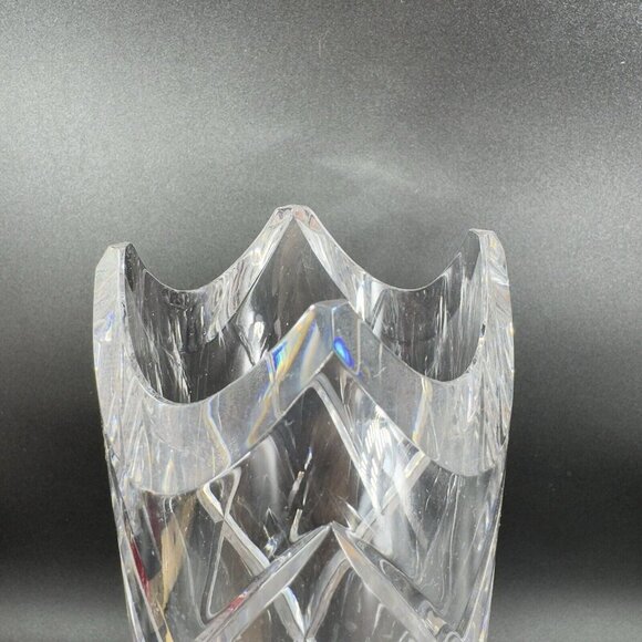 Vintage Ceska Clear Cylinder Crystal Glass Vase Cut Top Edges Czechoslovakia VTG - Picture 10 of 14
